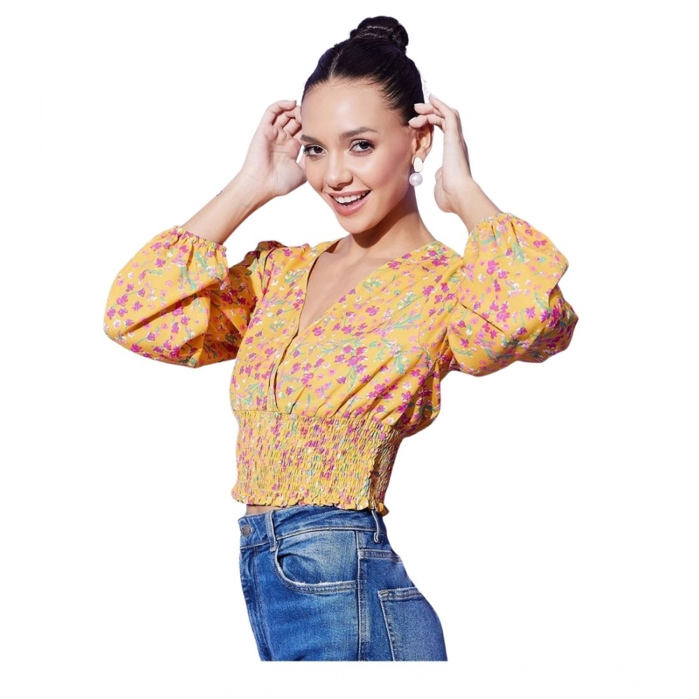 Women's Polyester Floral Long Sleeves Top (Multicolor)