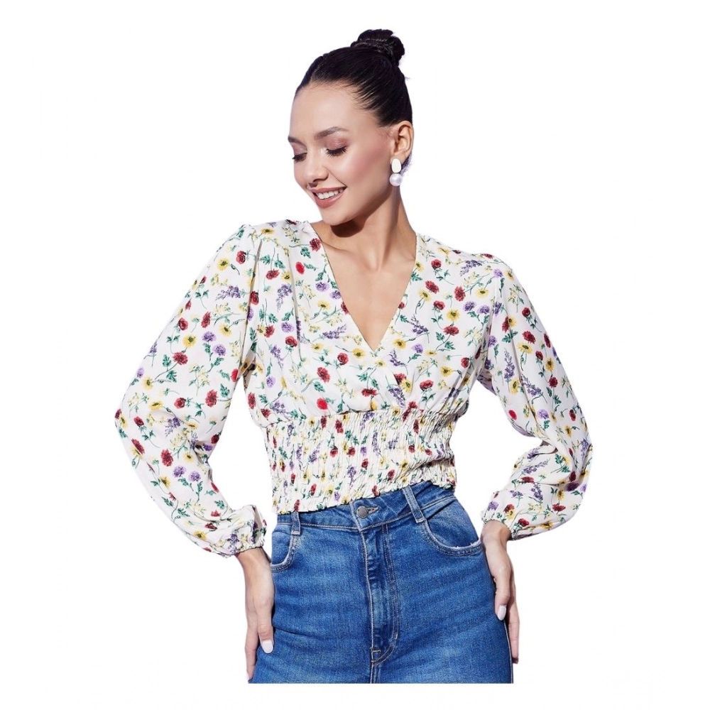 Women's Polyester Floral Long Sleeves Top (Multicolor)
