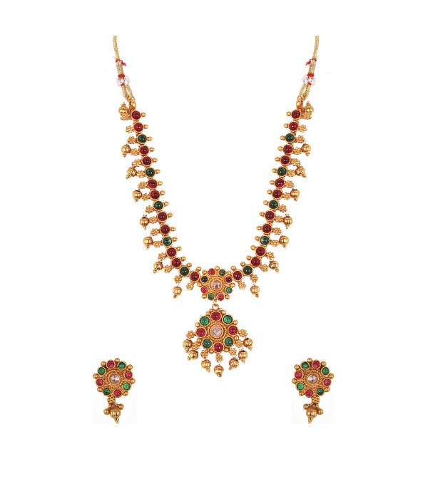Women's Elegent Brass Kempu Chain Jewellery Set (Multi Color, Free Size)