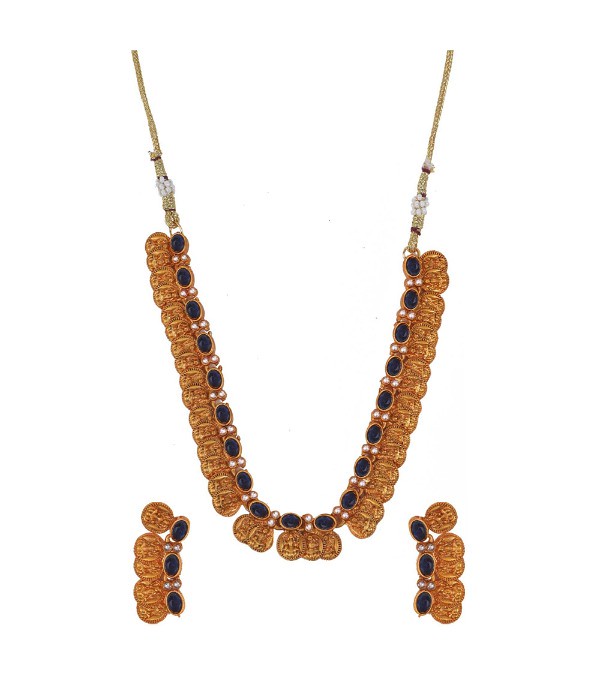 Women's Elegent Laxmi Coin Shape Jewellery Chowker Set (Blue, Free Size)