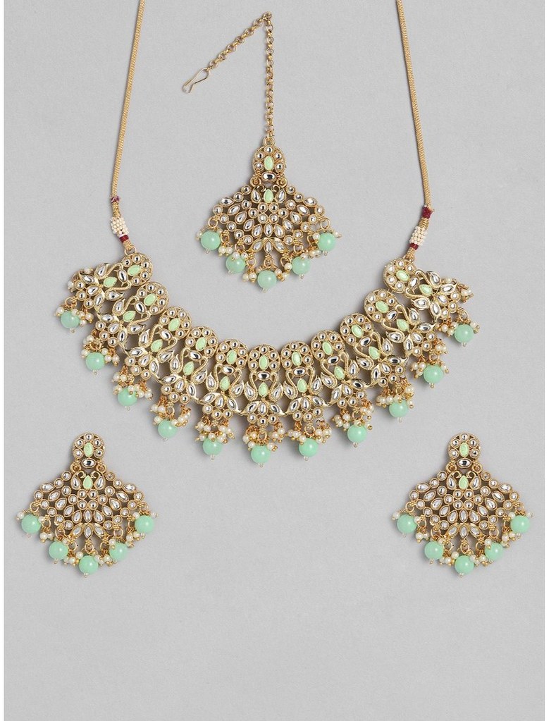 Women's Rose Gold Plated Alloy Necklace &amp; Earings Set (Light Green)