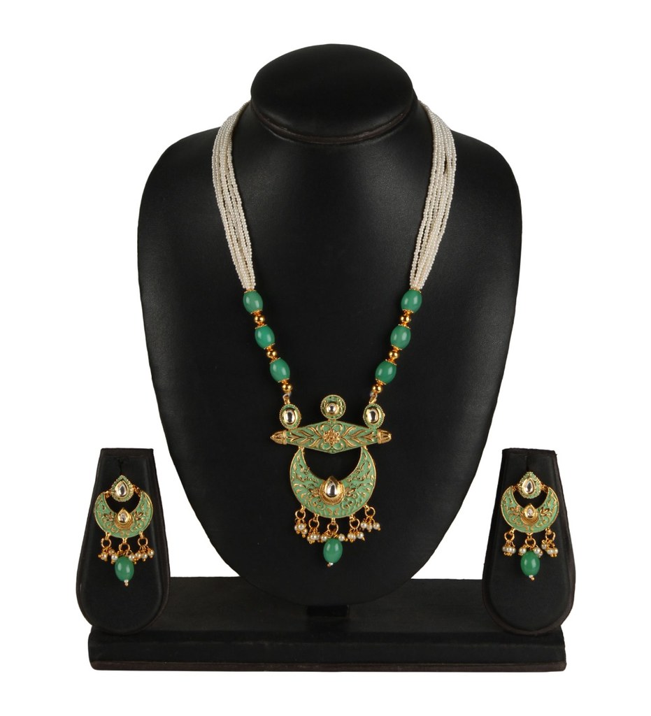 Women's Rose Gold Plated Alloy Necklace &amp; Earings Set (Green)