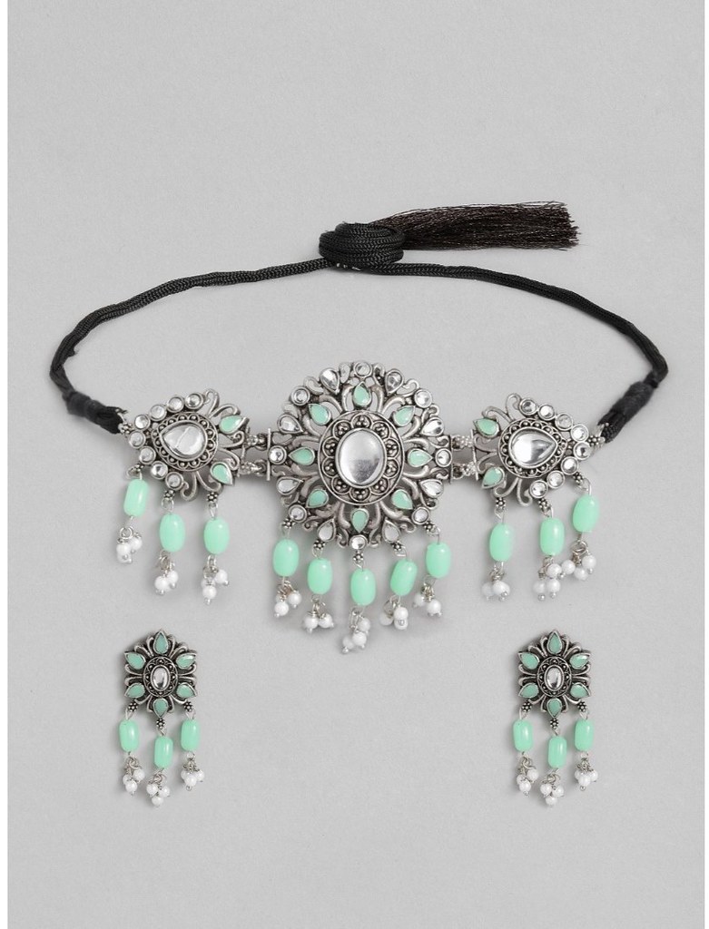 Women's Rose Gold Plated Alloy Necklace &amp; Earings Set (Light Green)