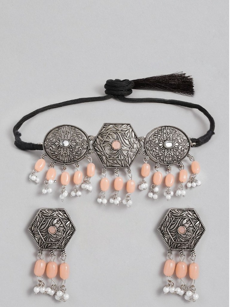 Women's Rose Gold Plated Alloy Necklace &amp; Earings Set (Orange)