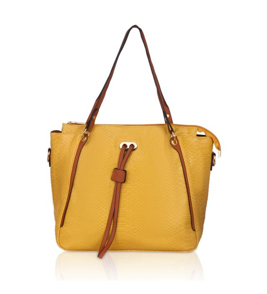 Women's Faux Leather Textured Tote Bag (Yellow)