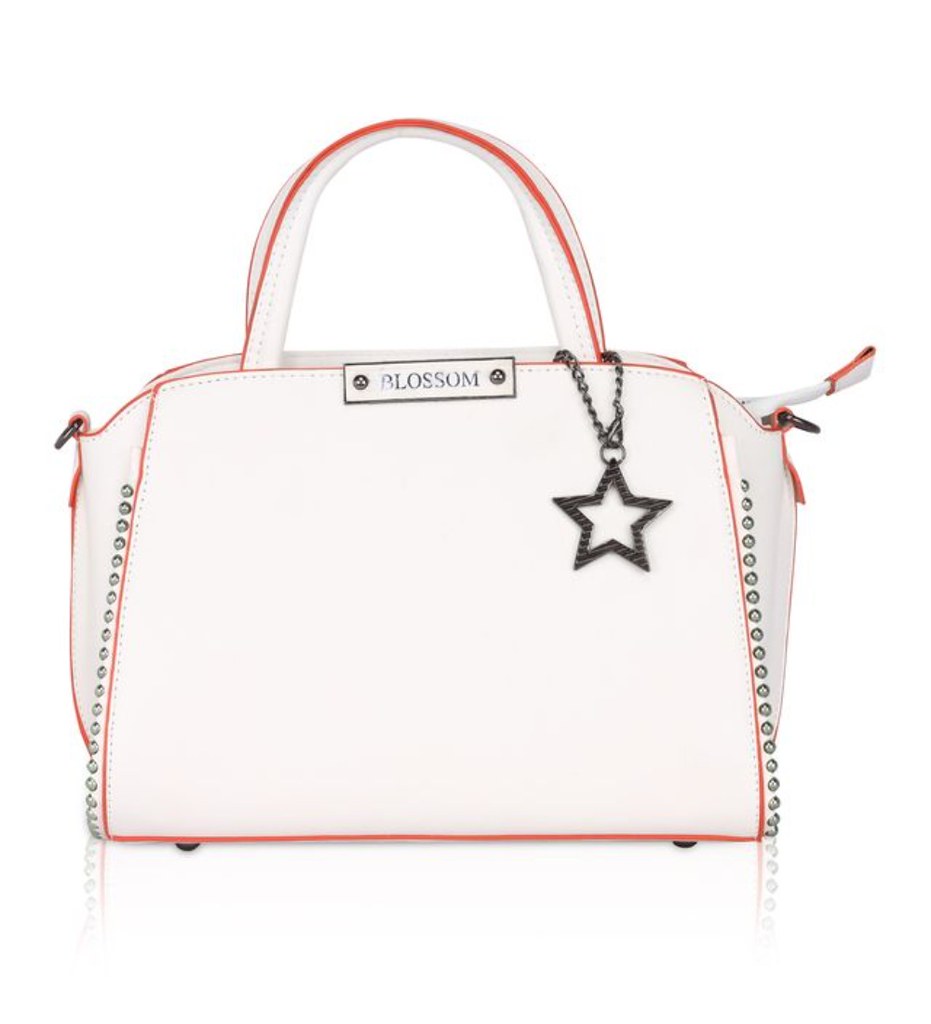 Women's Faux Leather Metal Beads Handbag (White)