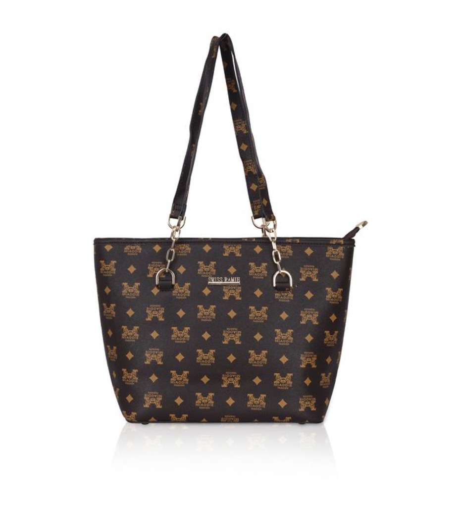 Women's Faux Leather Printed Tote Bag (Brown)