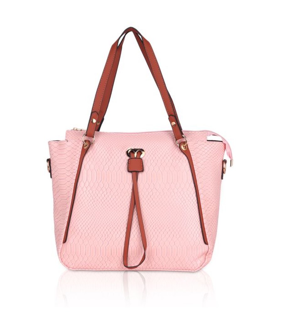 Women's Faux Leather Textured Tote Bag (Pink)
