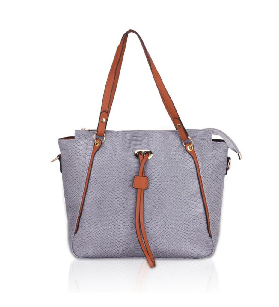 Women's Faux Leather Textured Tote Bag (Grey)