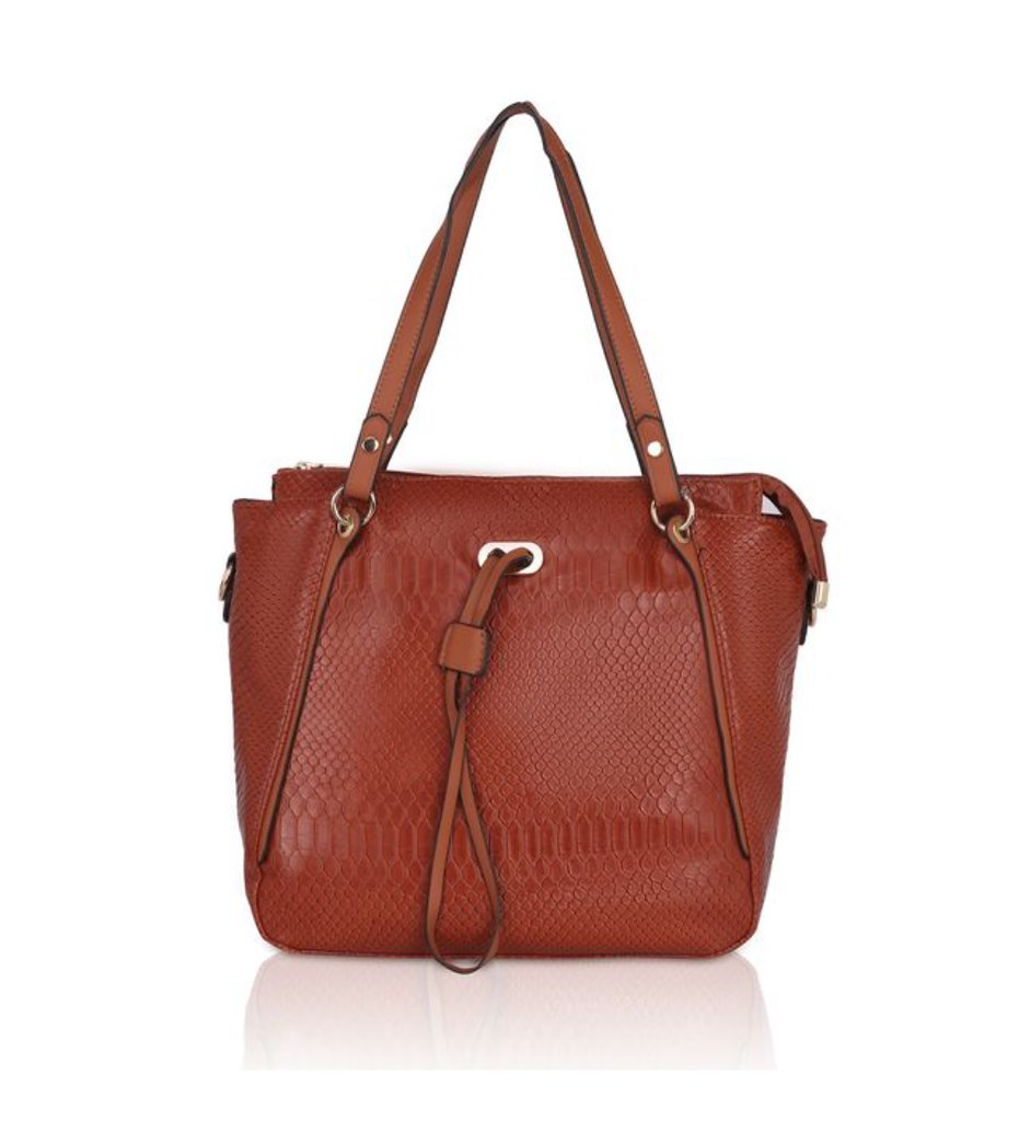 Women's Faux Leather Textured Tote Bag (Brown)