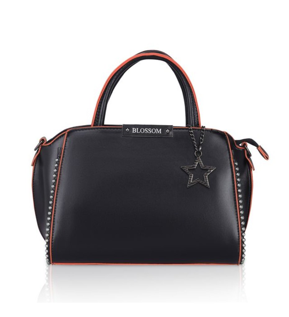 Women's Faux Leather Metal Beads Handbag (Black)