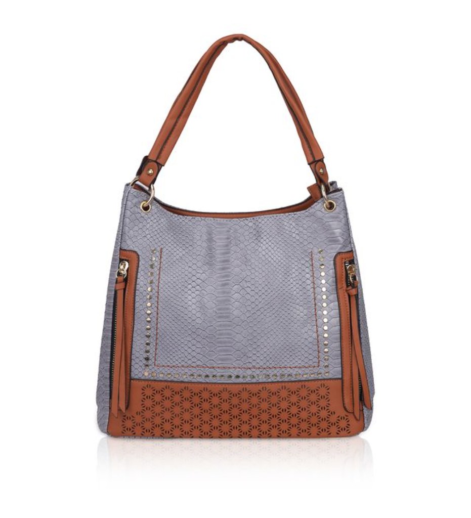 Women's Faux Leather Textured Tote Bag (Blue)