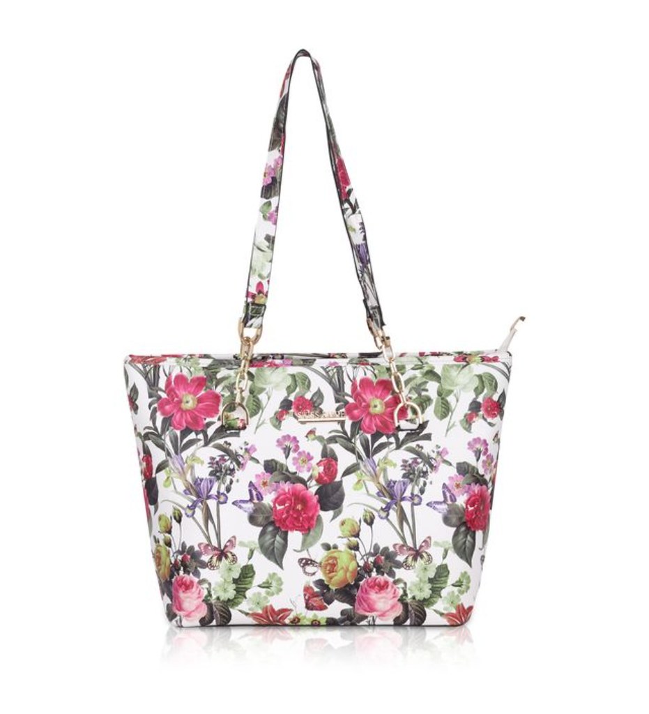 Women's Faux Leather Printed Tote Bag (White Pink)