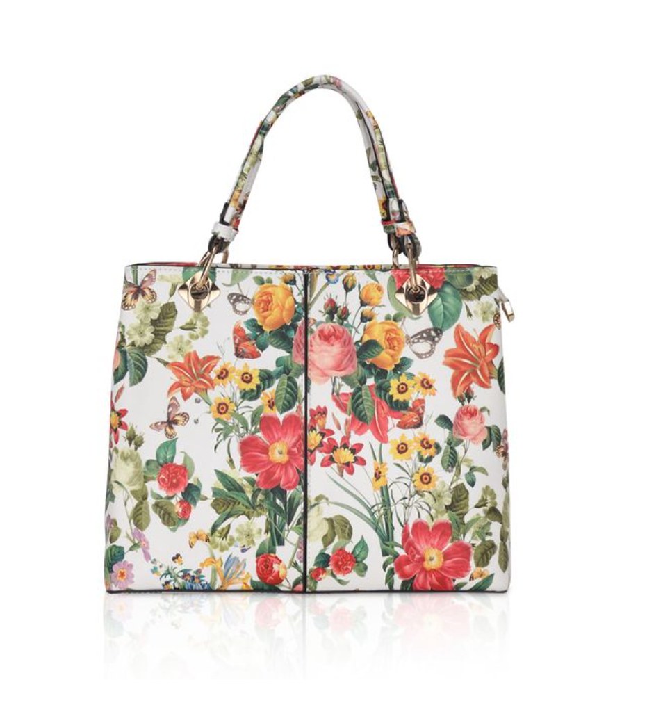 Women's Faux Leather Printed Handheld Bag (White Orang)