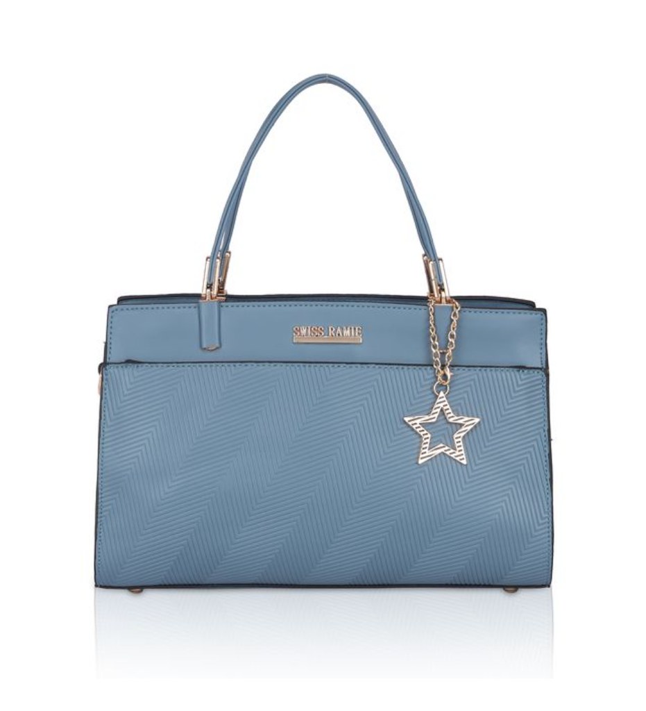 Women's Faux Leather Textured Adjustable Long Belt Handbag (Blue)