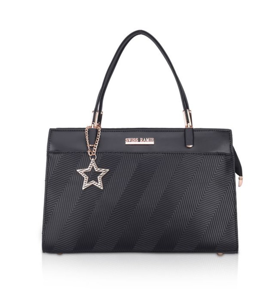 Women's Faux Leather Textured Adjustable Long Belt Handbag (Black)