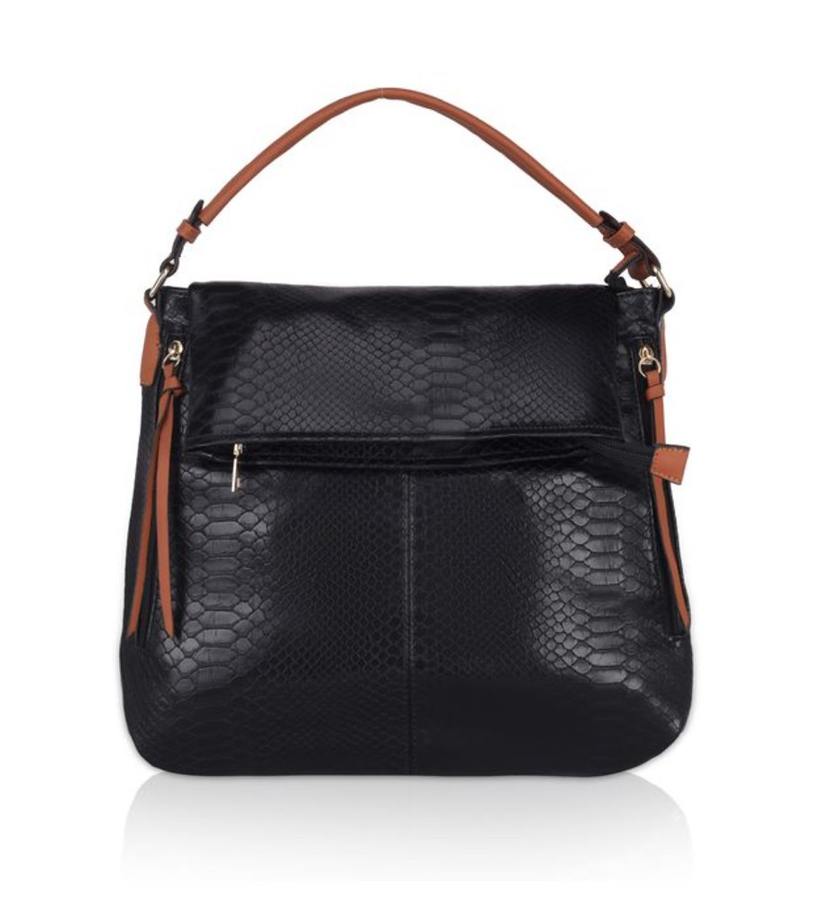 Women's Faux Leather Textured Sling Bag (Black)
