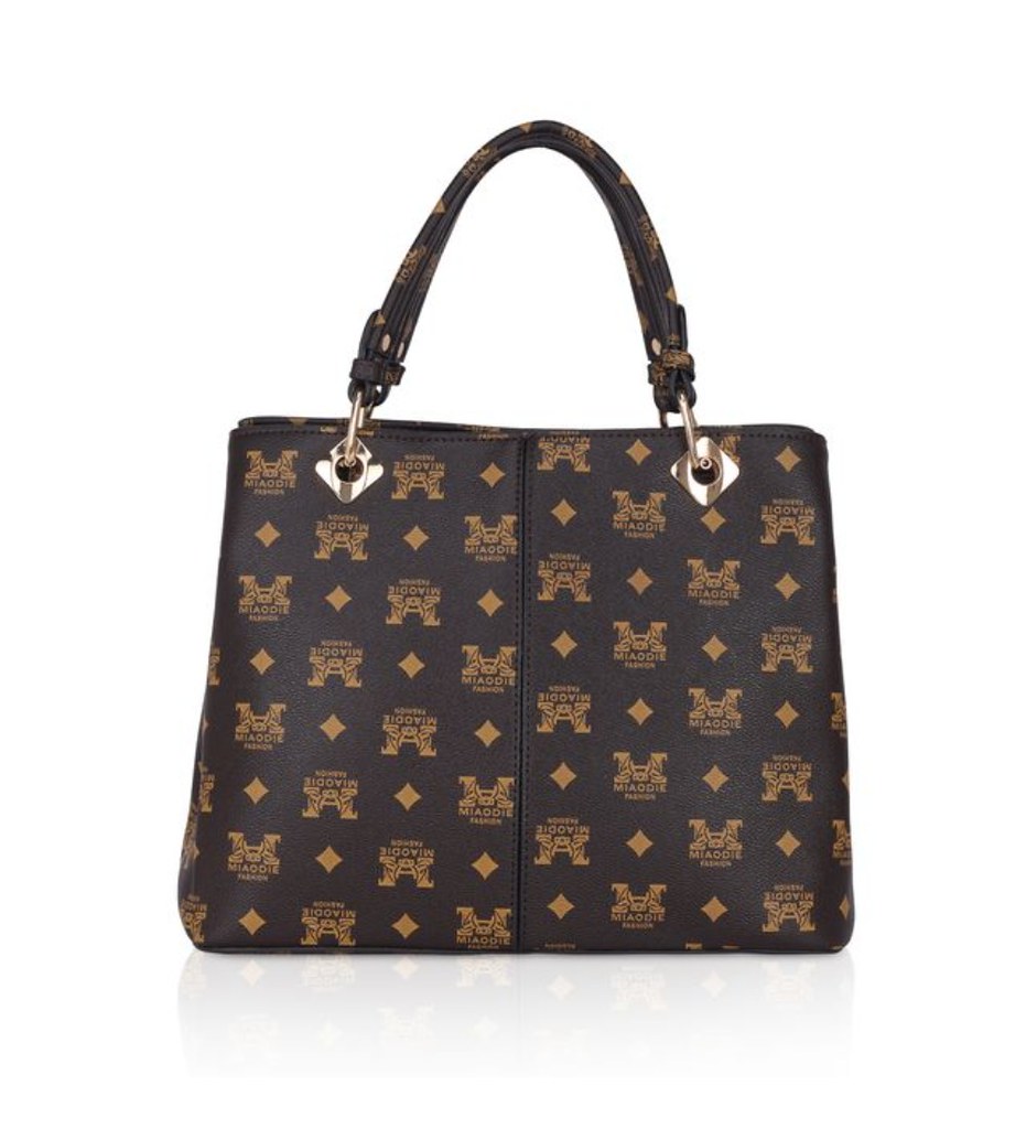 Women's Faux Leather Printed Handheld Bag (Brown )