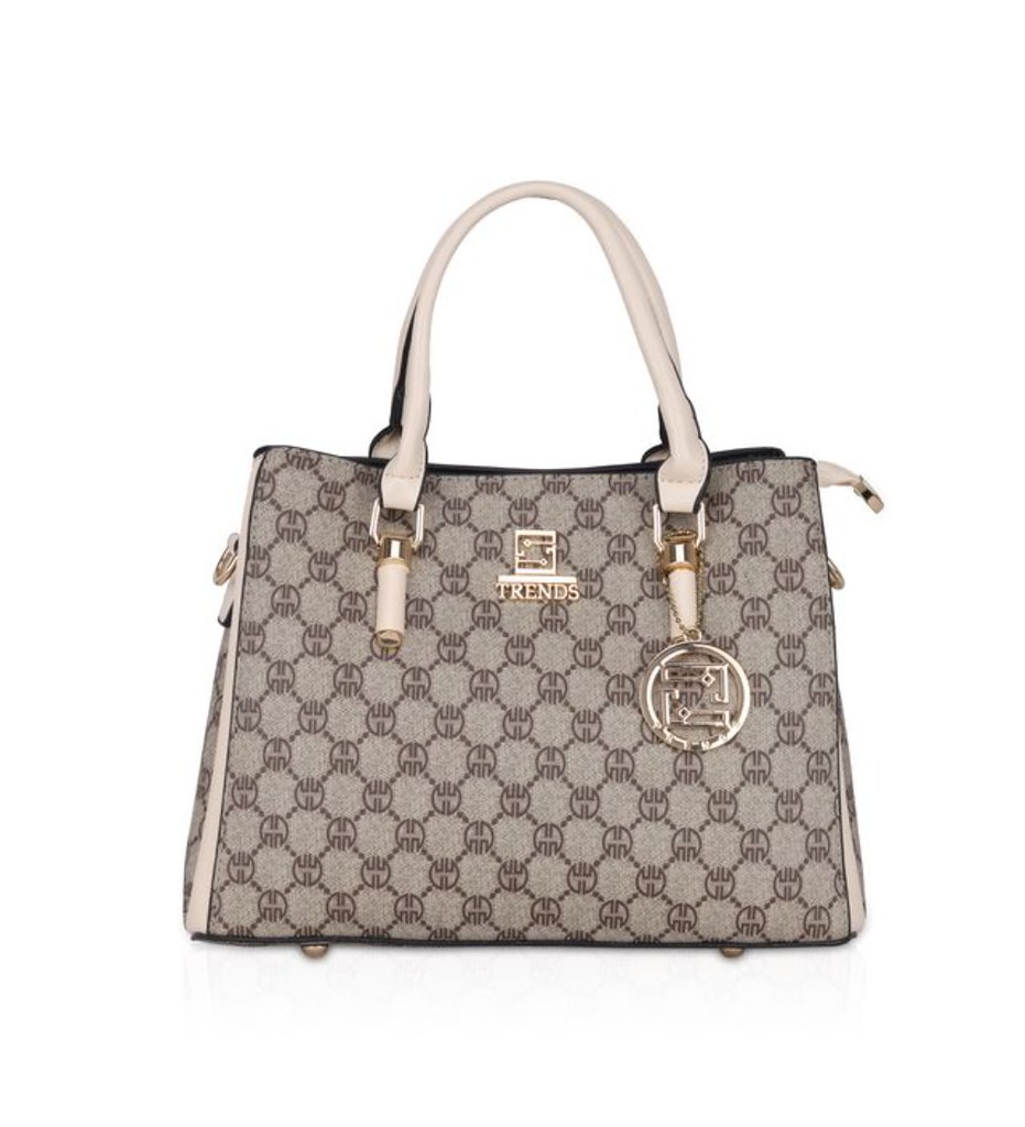 Women's Faux Leather Printed Handbag (Beige)