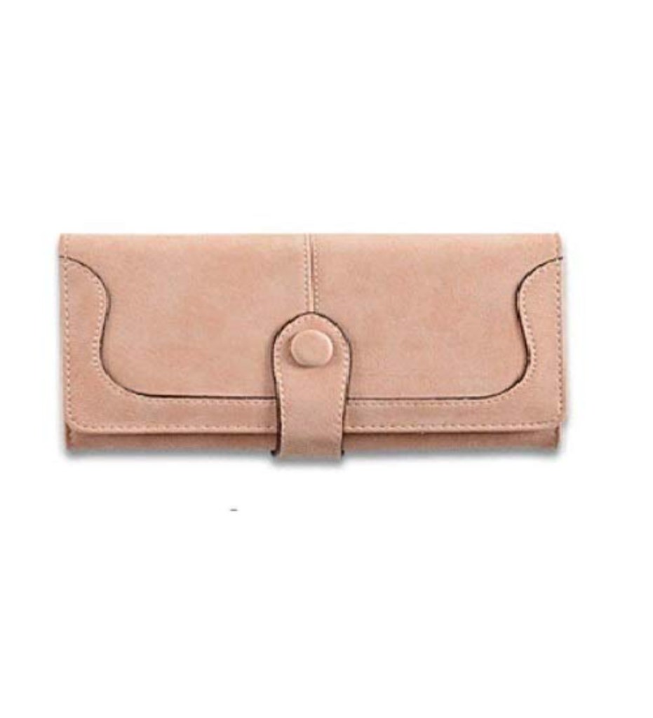 Women's Faux Leather Medium Snap Button Wallet (Khakhi)