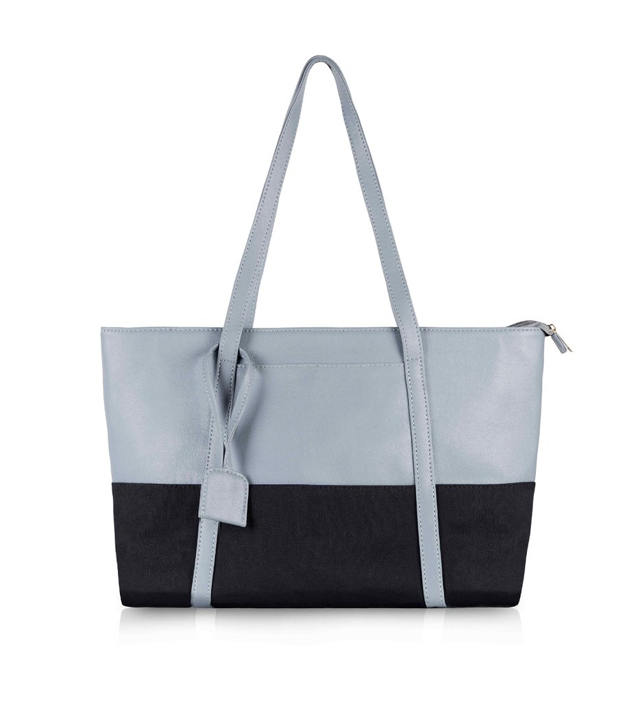 Women's Faux Leather Large Shoulder Zipper Handbag (Light Blue)