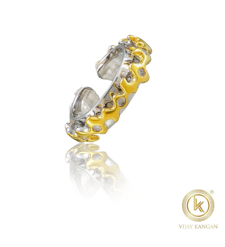 Stainless Steel Double Tone High-Quality Freesize Ring (Silver Plated)