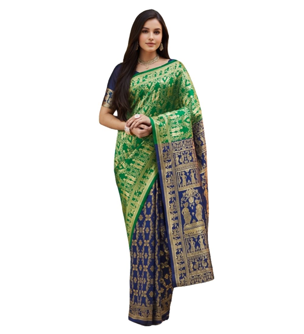 Women's Silk Blend Zari Weaving Saree With Unstitched Blouse 5.5Mtr (Green)