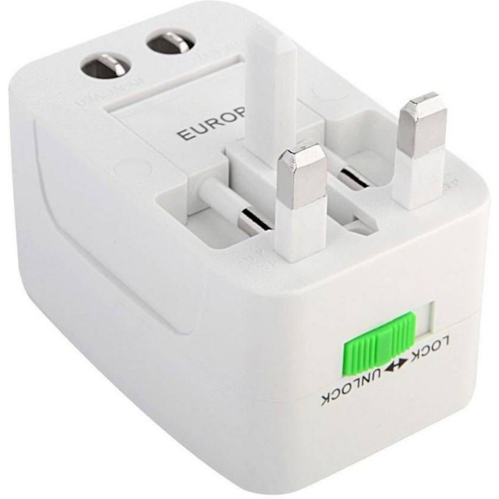 Universal Travel Adapter with 125V 6A, 250V Surge_Spike Protected Electrical Plug White (White)