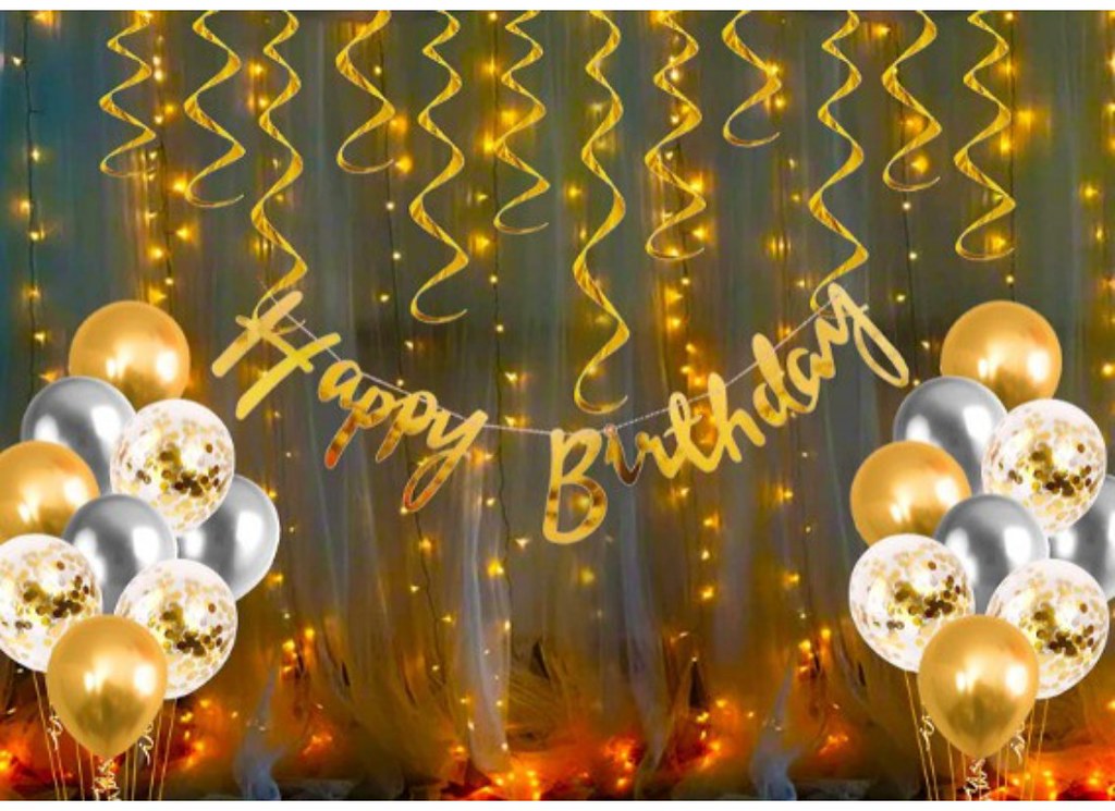 Happy Birthday Decoration Kit Combo With Fairy Led Light (Multicolor)