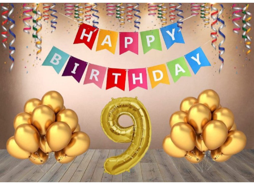 9Th Happy Birthday Decoration Combo With Multi Color Banner (Multicolor)