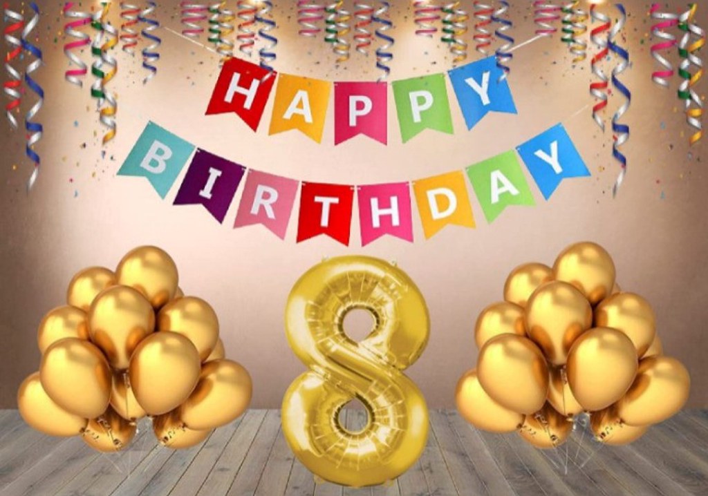 8Th Happy Birthday Decoration Combo With Multi Color Banner (Multicolor)