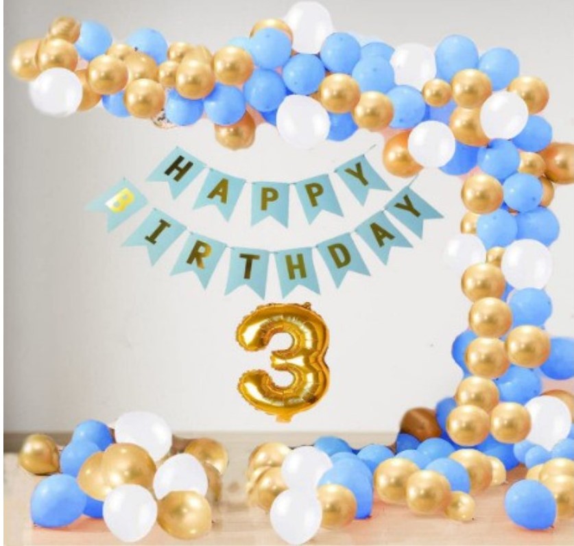 3Rd Year Decoration Kit For Boy And Girl With Banner And Balloons (Blue)