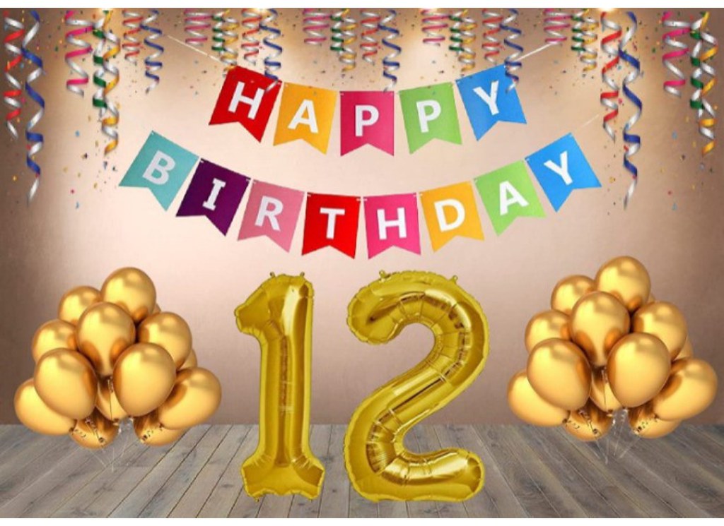 12Th Happy Birthday Decoration Combo With Multi Color Banner (Multicolor)