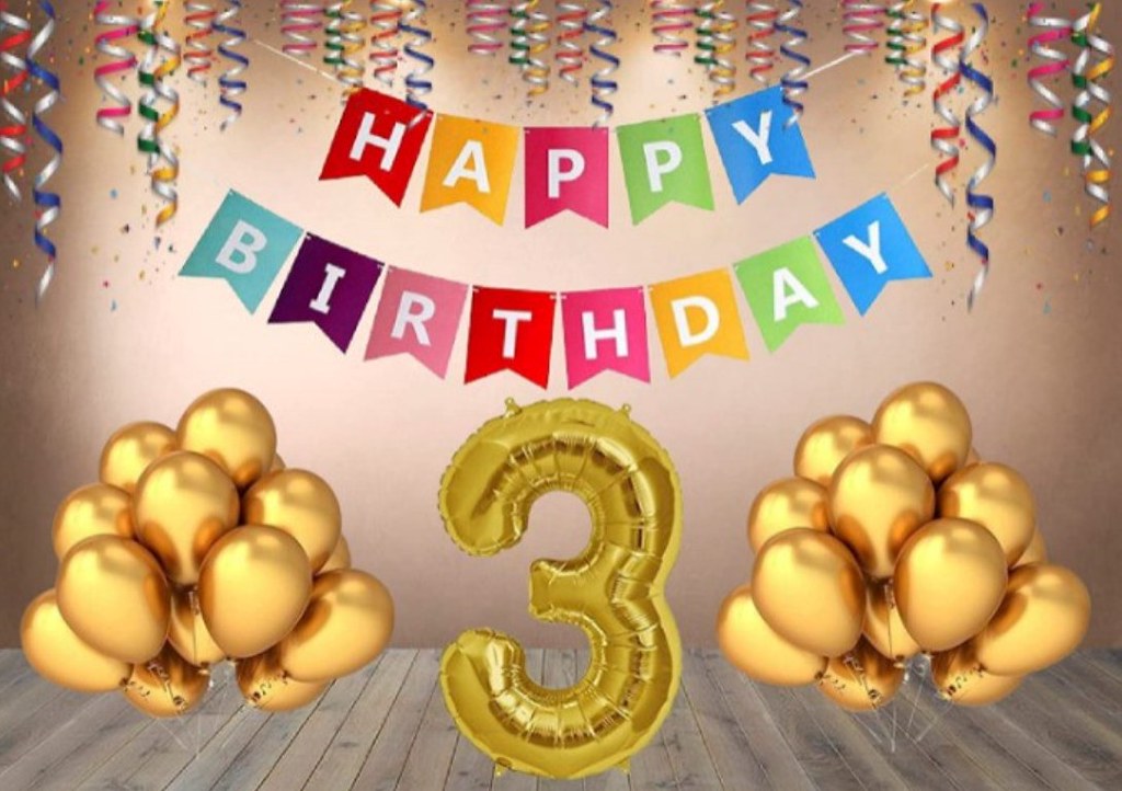 3Rd Happy Birthday Decoration Combo With Multi Color Banner (Multicolor)