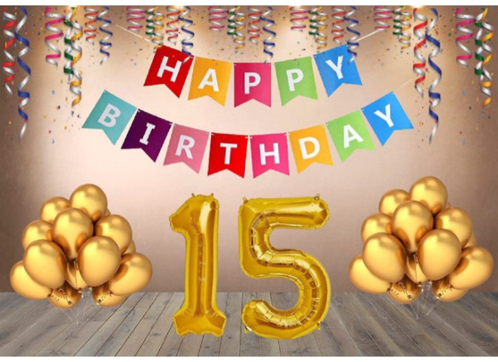 15Th Happy Birthday Decoration Combo With Multi Color Banner (Multicolor)