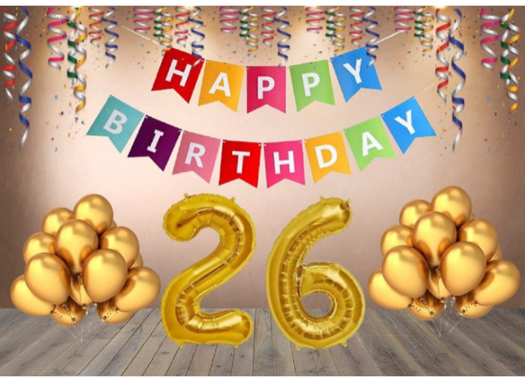 26Th Happy Birthday Decoration Combo With Multi Color Banner (Golden)