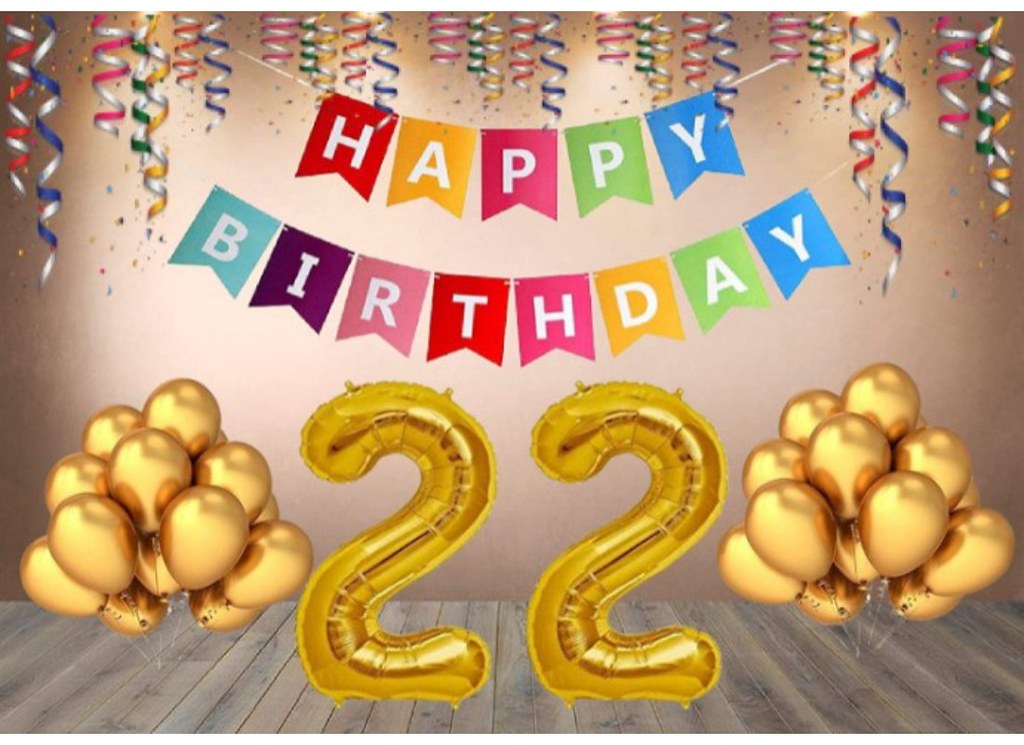 22Nd Happy Birthday Decoration Combo With Multi Color Banner (Golden)