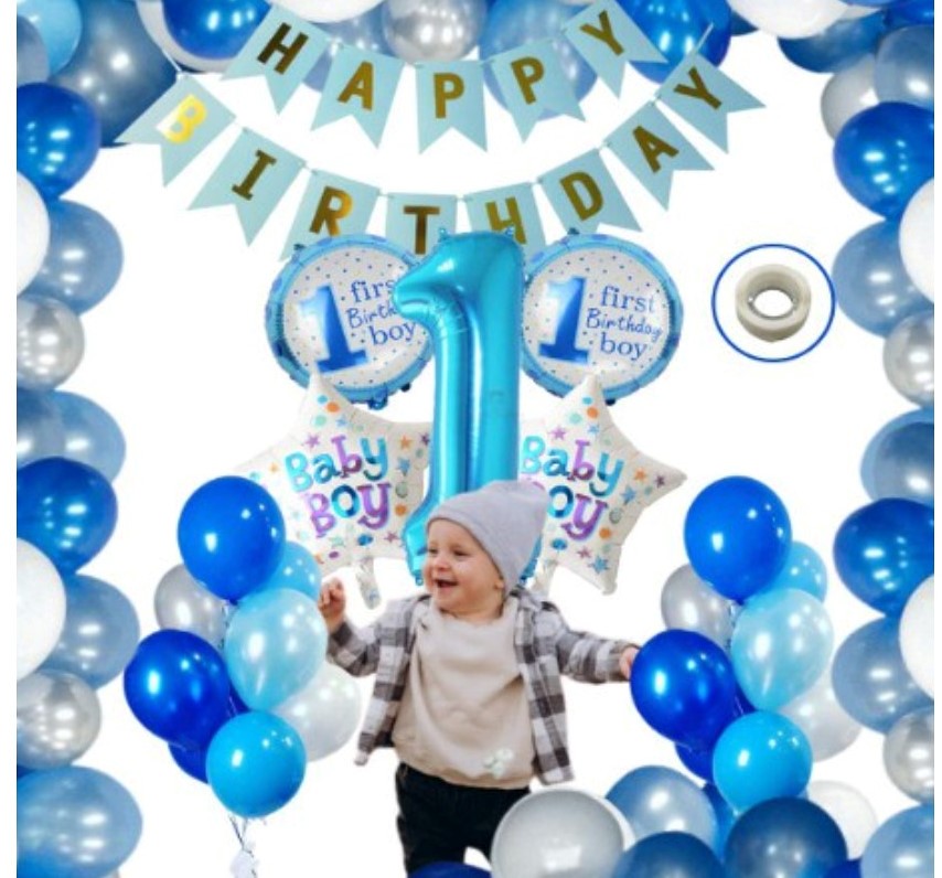 1St Birthday Baby Boytheme Decorations Kit Combo (Blue)