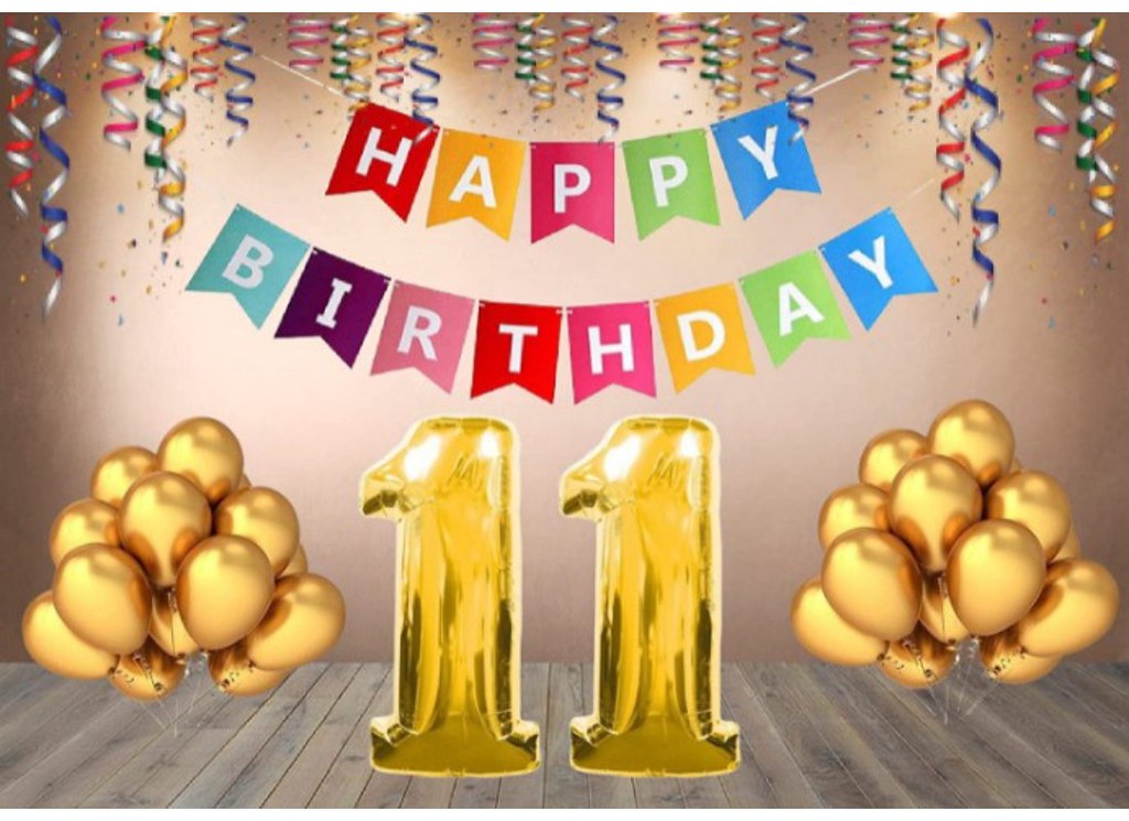 11Th Happy Birthday Decoration Combo With Multi Color Banner (Multicolor)