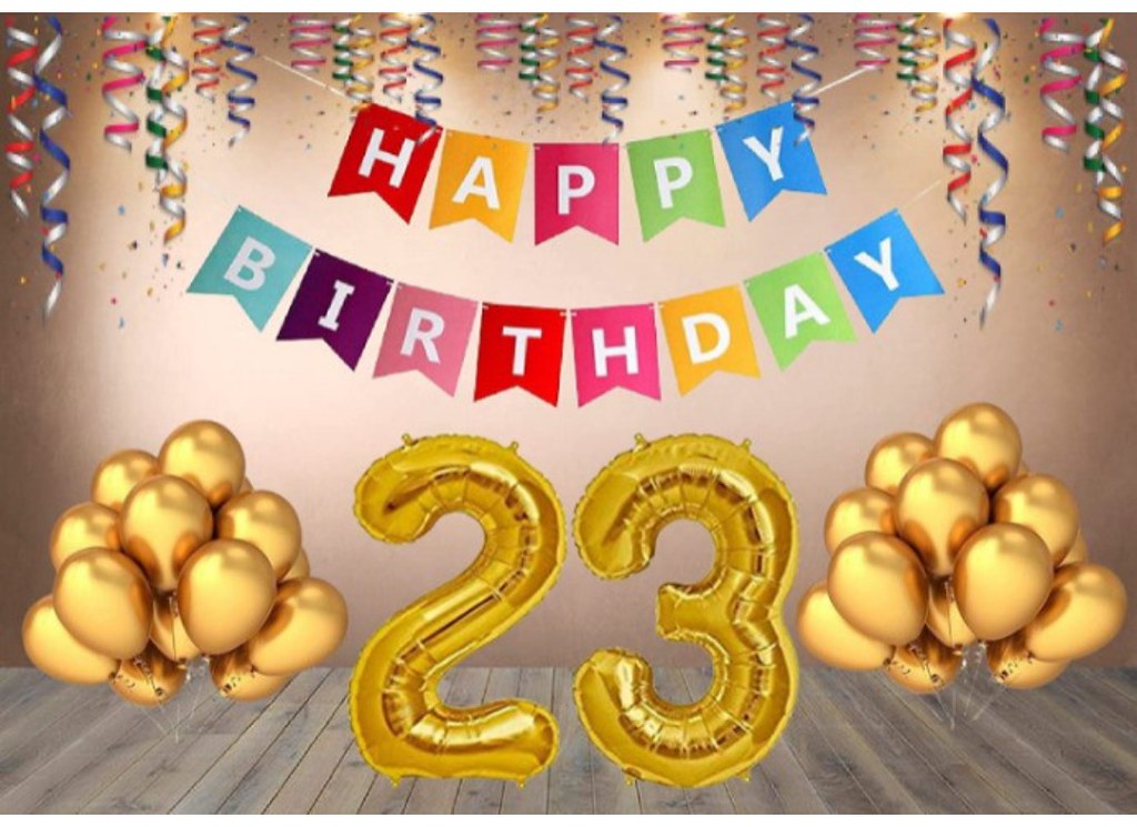 23Rd Happy Birthday Decoration Combo With Multi Color Banner (Golden)