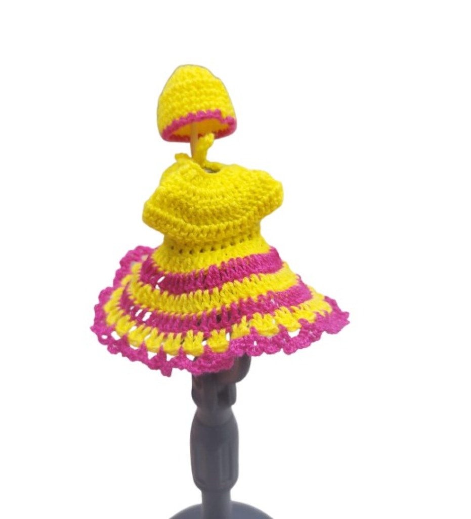 Laddu Gopal Tharad Dress Size: 0 To 6 (Yellow-Pink)