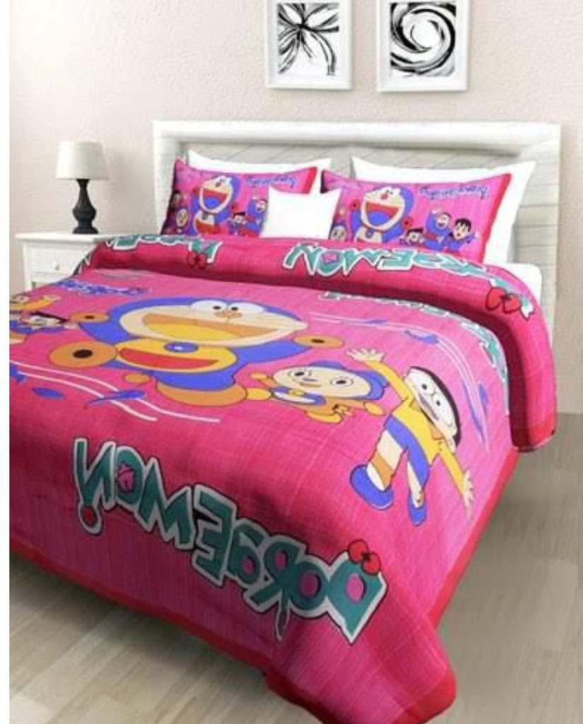 Cotton Printed Queen Size Bedsheet With 2 Pillow Covers (Pink, 90x100 Inch)