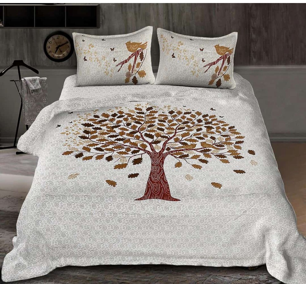 Cotton Printed Queen Size Bedsheet With 2 Pillow Covers (White, 90x100 Inch)