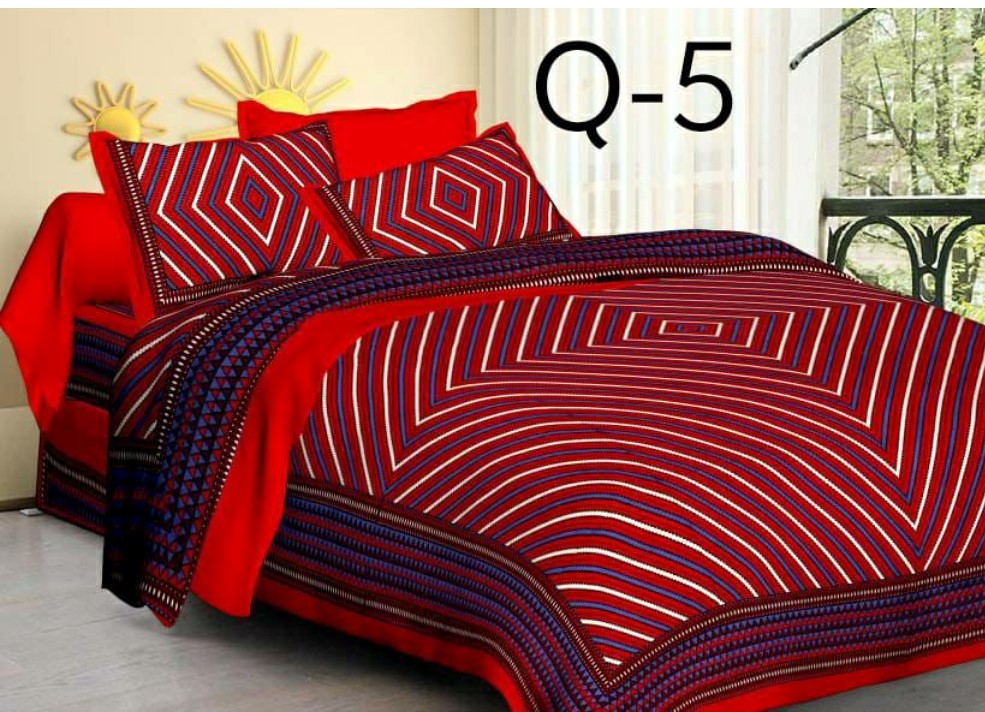 Cotton Printed Queen Size Bedsheet With 2 Pillow Covers (Red, 90x100 Inch)